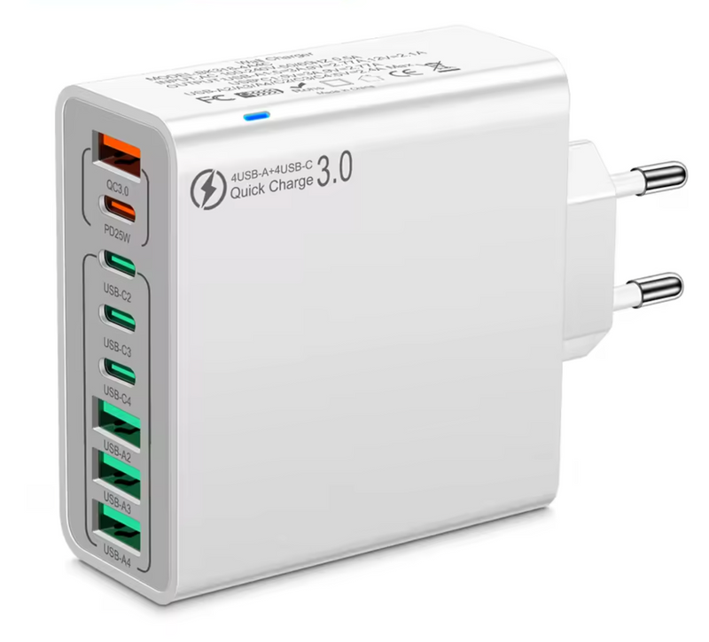 European Travel Power Adapter - 4 USB and 4 USB-C Charging Ports